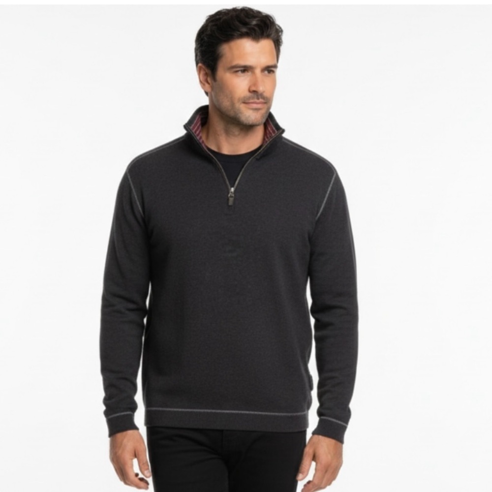 Robert Graham Elliot charcoal Gray Zip-Up Sweater men’s M